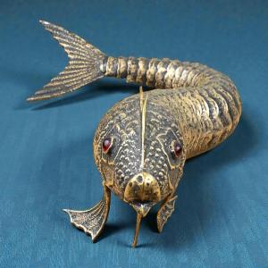 Pesce in Argento Cesellato con Corpo Articolato e Snodabile - Spagna XX Secolo